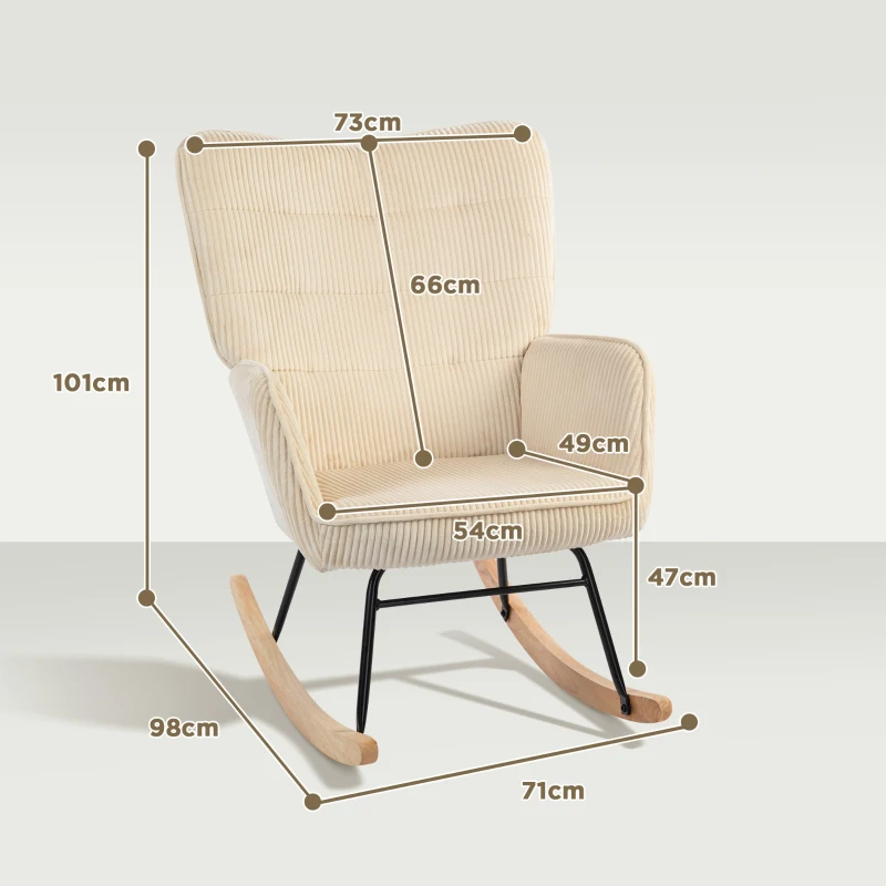 HOMCOM Vintage Schaukelstuhl, geschwungene Kufen, dicke Polsterung, Buchenholz & Stahl, Beige(m-3)