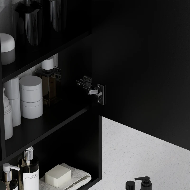 kleankin Armadietto Bagno con Specchio, Ripiani e Scaffale Regolabile, Montaggio a Parete, 60x15x76cm, Nero