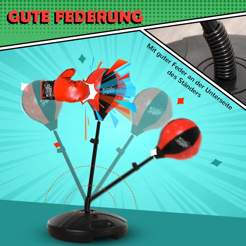 HOMCOM Kinder Boxstand, Boxsack,Punchingball Set mit Boxhandschuhe, Boxset für Kinder, höhenverstellbar Reaktionstraining, Schwarz+Rot, 38 x 38 x 78-120 cm