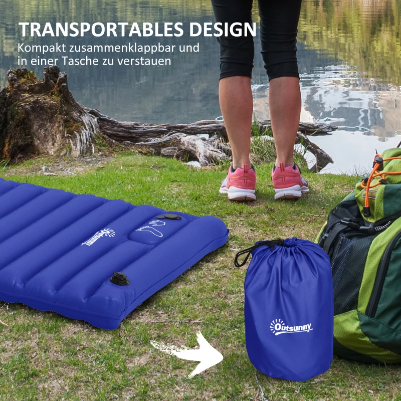 Outsunny Camping-Luftmatratze, inkl. Pumpe, schnell aufblasbar, robust, 195x70x10cm, Blau
