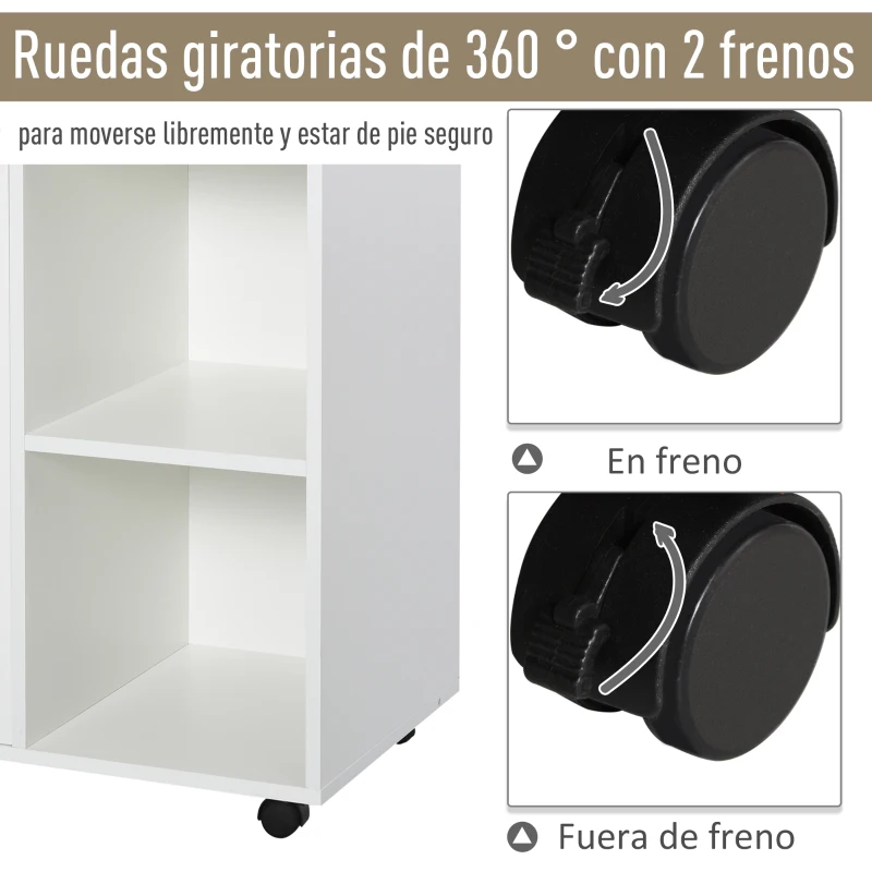 HOMCOM Armario de Oficina para Impresora Soporte de Máquinas con 4 Compartimentos Armario de Puerta Ruedas 2 Frenos 100x40x71 cm Blanco