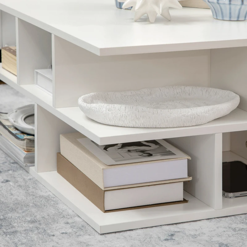 HOMCOM Mesa de Centro Cuadrada Moderna con Múltiples Estantes para Salón Oficina Dormitorio Estudio 70x70x36,5 cm Blanco
