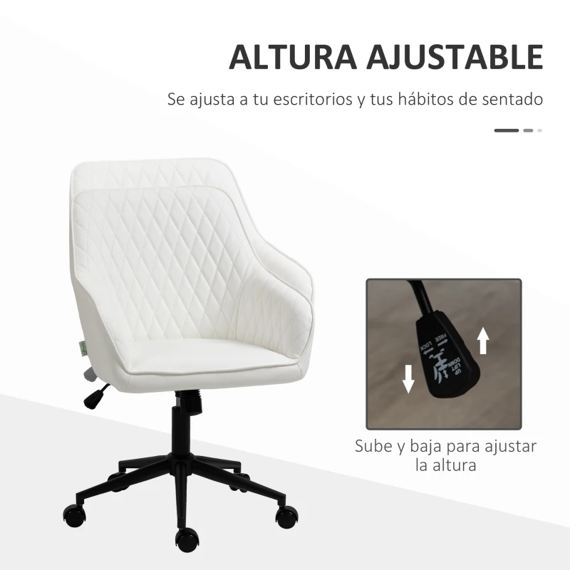 Vinsetto Silla de Oficina Basculante de Cuero PU con Altura Ajustable para Dormitorio Estudio 59x60x90-100 cm Blanco