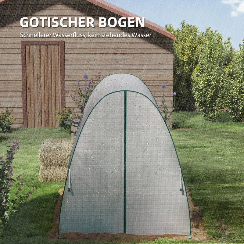 Outsunny Bogen-Gewächshaus mit Sandsäcken und Kunststoff-Abdeckung, 2 Rolltüren, Netzfenster, tragbar, 1,8 x 1,8 x 2 m, Weiß(m-4)