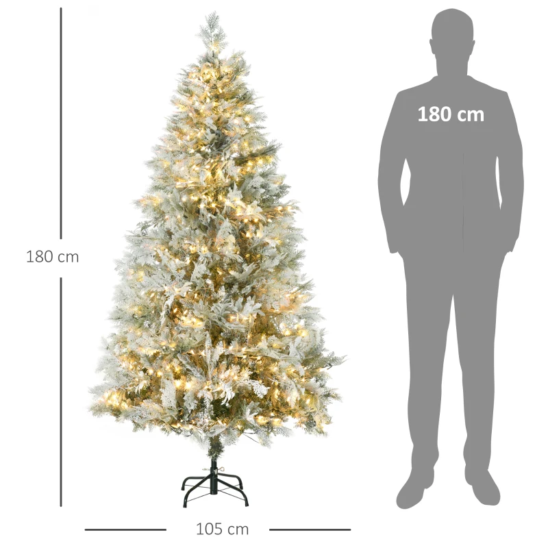 HOMCOM Árbol de Navidad Artificial 180 cm con 300 Luces LED Blancas Cálidas con 577 Ramas Apertura Automática Base Plegable