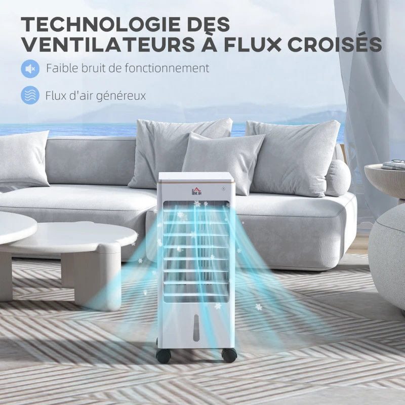 HOMCOM Refroidisseur d'air ventilateur humidificateur 3 en 1 avec télécommande, minuterie, oscillation, affichage LED