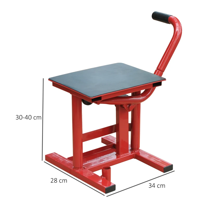 HOMCOM Caballete tipo Soporte Elevador de Motocross de Acero Plataforma tipo Peana Universal para Reparación y Estacionamiento Accesorio de Motos Altura Ajustable 28x34x30-40cm Carga 150kg Color Rojo