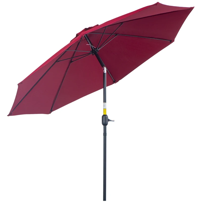 Outsunny 2.7M Garden Parasol Umbrella with Glass Fibre Ribs and Aluminium Frame, Tilting Sun Shade Shelter Canopy, Wine Red