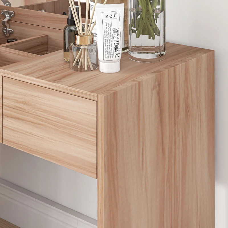 HOMCOM Tocador de Maquillaje con Taburete Mesa de Maquillaje con Espejo Tapa Abatible y Cajas 80x40x79 cm y 40x30x40 cm