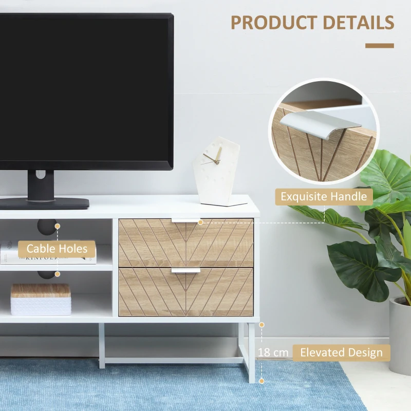 HOMCOM TV Stand, Modern TV Cabinet with Storage Shelves and Drawers for 32-47" TVs for Living Room, Bedroom, White