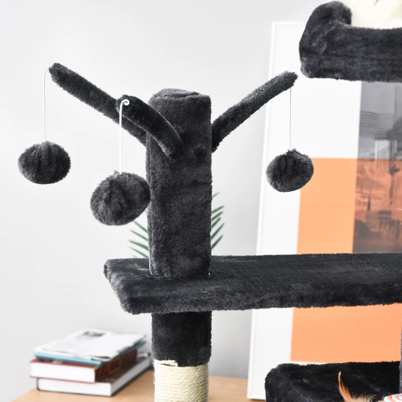 PawHut Árbol para Gatos Centro de Múltiples Actividades de Mascotas con Postes de Rascador Sisal Canasta Hamaca Hábitat Bolas Colgantes Habitación 49x49x155 cm Gris Oscuro