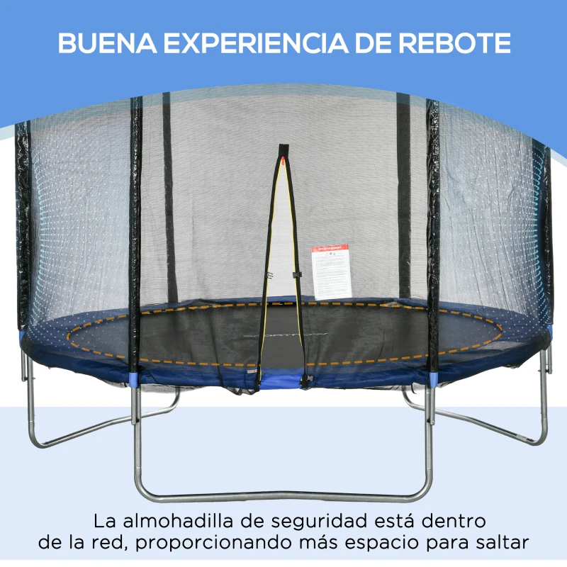 SPORTNOW Trampolín para Niños Adultos Ø305x250 cm con Red de Seguridad Escalera Cubierta de Bordes y Marco de Acero Azul