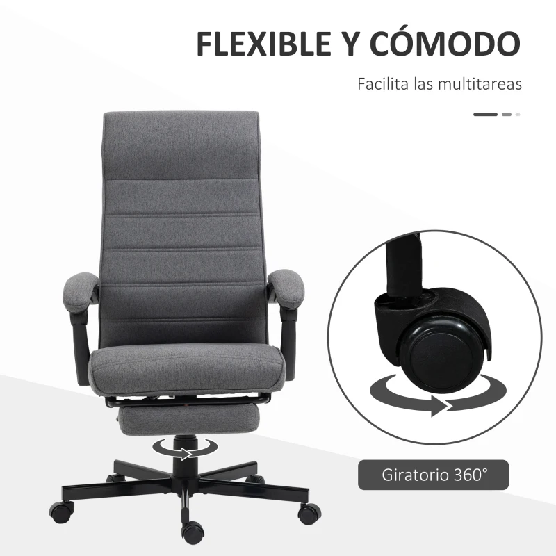 Vinsetto Silla de Oficina Reclinable con Altura Ajustable Reposabrazos y Reposapiés Retráctil 68x67x106-114 cm Gris