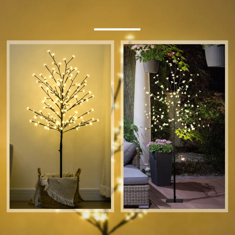 HOMCOM Luz de Árbol de Cerezo con 150 Luces LED Lámpara Decorativa de Flor de Cerezo para Interiores 17x17x150 cm Negro