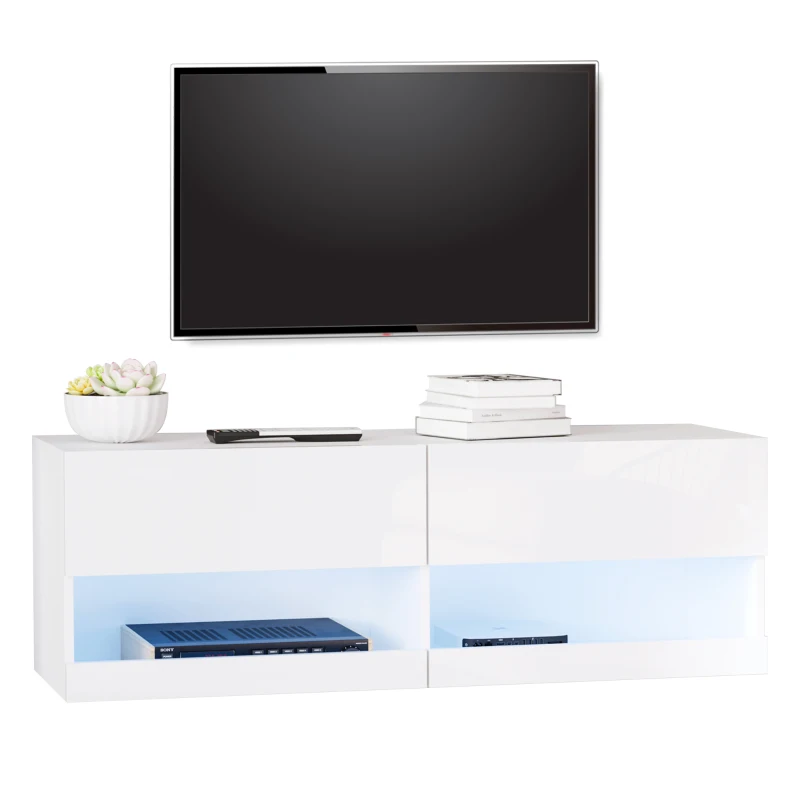 HOMCOM Mobile TV Sospeso in Legno, Mobile Porta TV Moderno con Luci LED di 20 Colori, per TV Max. 42", Bianco Lucido, 120x35x40.5cm
