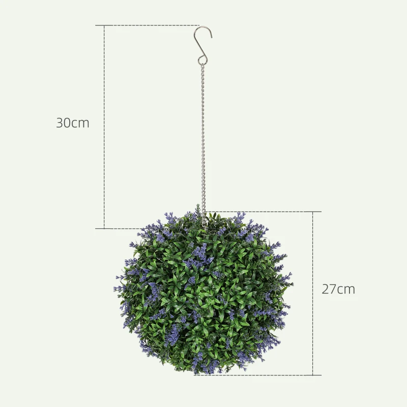 HOMCOM Set of 2 Artificial Plant Topiary Balls, UV-protected Fake Decorative Plants, Purple