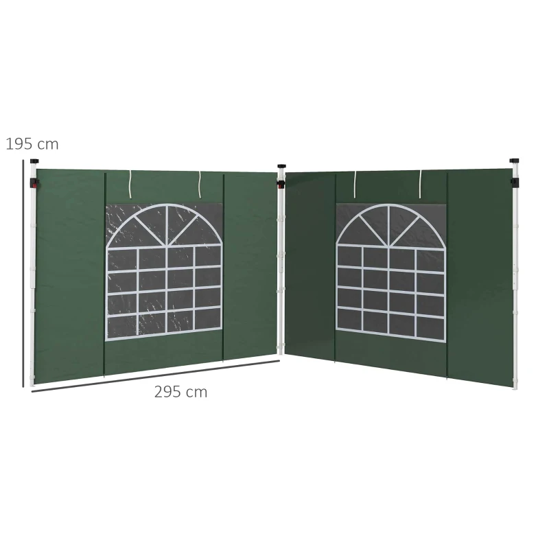 Outsunny Seitenwände für 3 x 3/ 3 x 6 m Pavillon, Seitenplanen mit Fenster, Tür, Ersatzwände für Partyzelt, Oxfordstoff, Grün