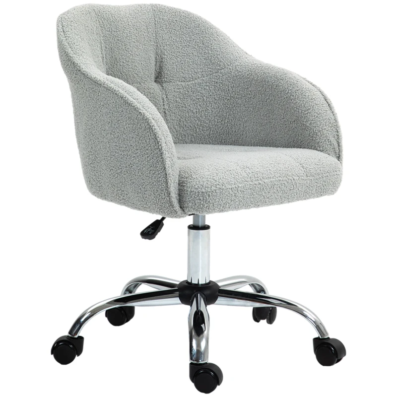 HOMCOM Teddy Fleece Swivel Office Chair - Grey