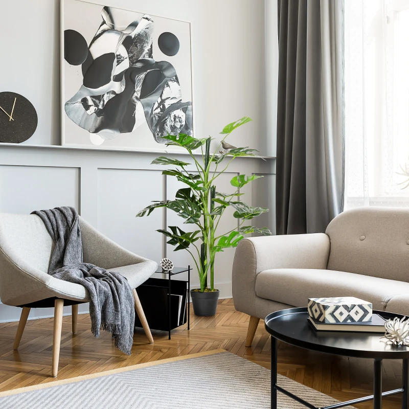 Outsunny Plante artificielle modèle Monstera avec 21 feuilles en pot ciment, intérieur ou extérieur, dim. Ø16 x 100H cm