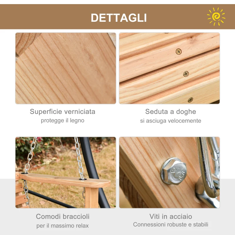 Outsunny Dondolo Sospeso 3 Posti, Dondolo in Legno per Giardino o Terrazzo con Tavolino Pieghevole e Portabicchieri