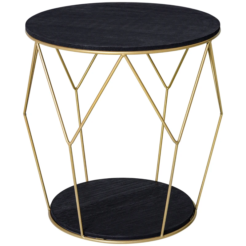 HOMCOM Tavolino da Caffè  dal Design Geometrico, Tavolino da Salotto Moderno in Metallo e MDF, Colori: Oro e Nero (Φ45x48cm)