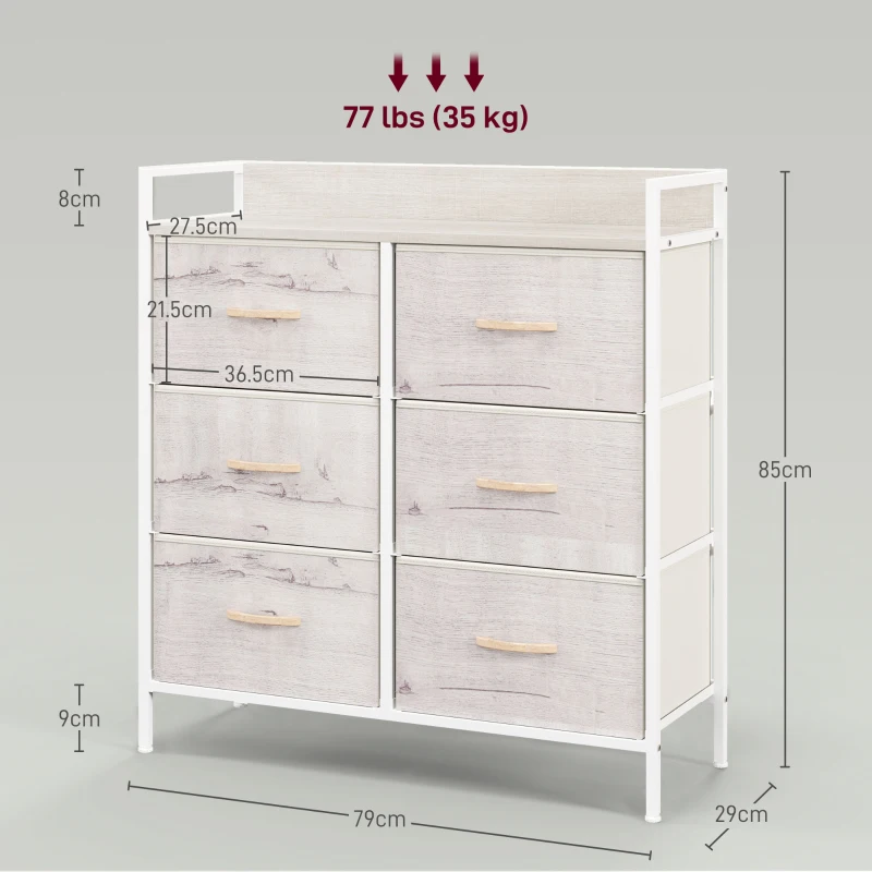 HOMCOM Rustic Chest of Six Fabric Drawers - Natural