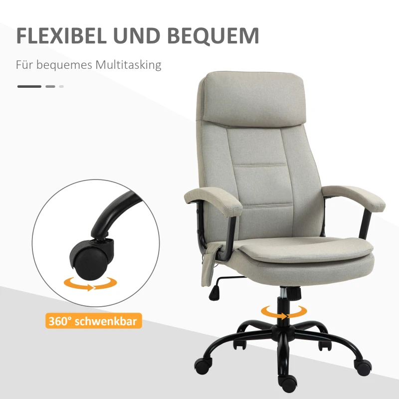 Vinsetto Bürostuhl Massage höhenverstellbarer Chefsessel Gamingstuhl mit Massagefunktion, ergonomischer Drehstuhl Massage Sessel Lendenwirbelsäulenmassage Leinen-Gefühl Beige 63 x 70 x 112-121 cm