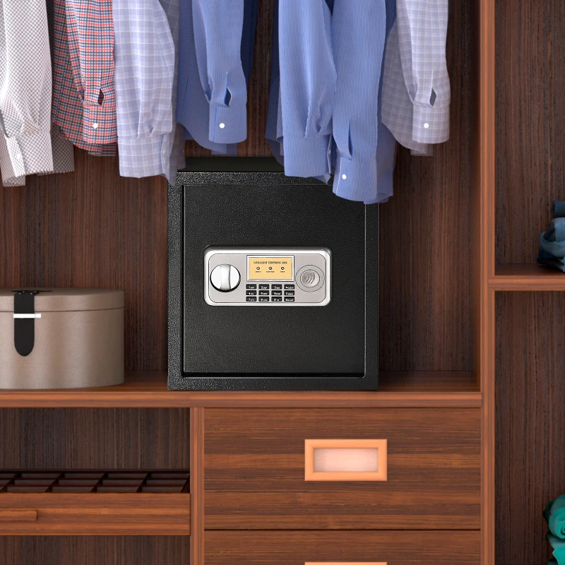 HOMCOM Cassaforte Elettronica con Doppio Codice, Chiave di Sicurezza e Allarme, in Acciaio, Nero, 35x30x39.3cm