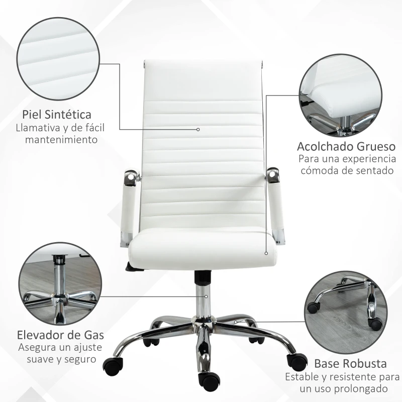 Vinsetto Silla de Despacho Silla Escritorio Giratoria Basculante con Altura Ajustable Reposabrazos 54x62x104-114 cm Blanco