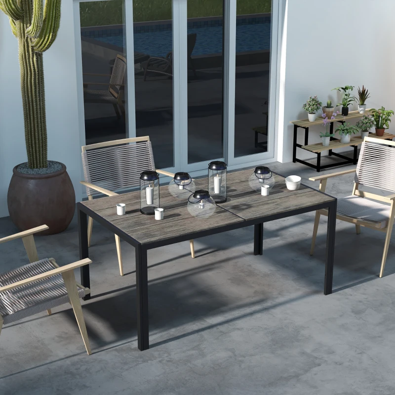 Outsunny Table de jardin pour 6 personnes en aluminium plateau composite aspect bois dim. 160L x 90l x 74H cm