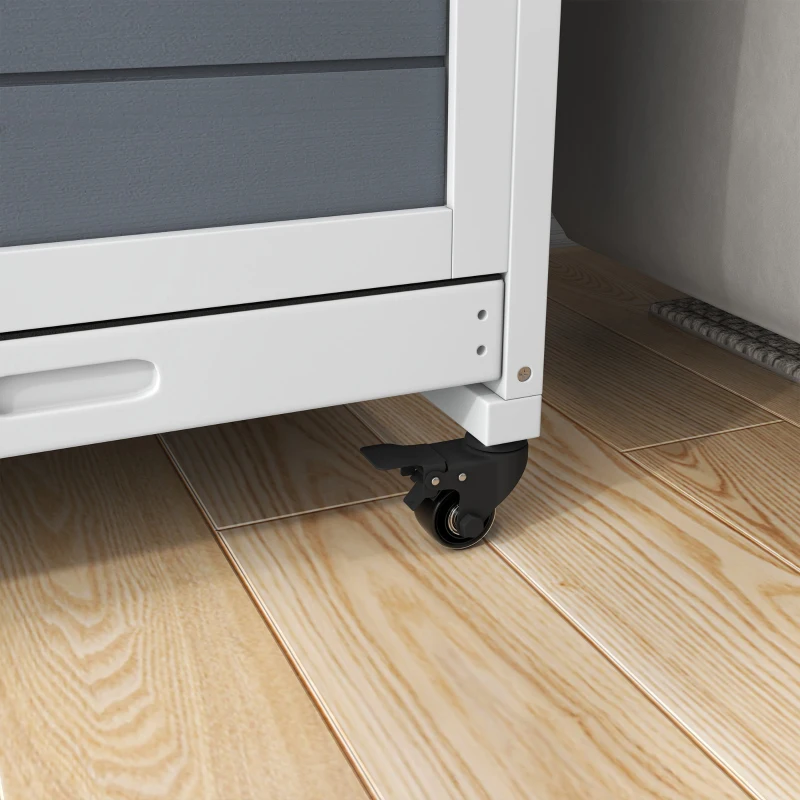 PawHut Conigliera in Legno da Interno a 2 Livelli con Ruote, Vassoi Estraibili e Rampe, Grigio