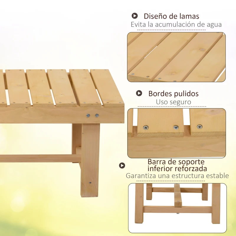Outsunny Banco de Jardín de Madera de Abeto de 2 Plazas para Jardín o Terraza Soporta hasta 250 kg 110x38x35 cm Natural