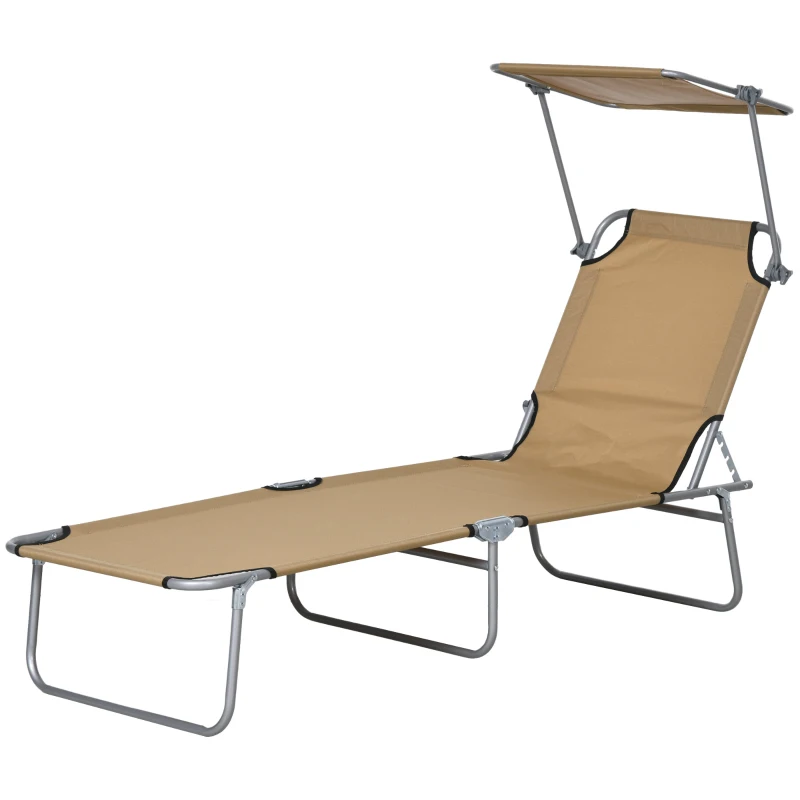 Outsunny Sun Lounger, with Adjustable Face Canopy - Brown