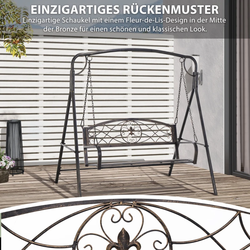 Outsunny Gartenschaukel Schaukelbank für den Garten Outdoor-Schaukel, Vintage Design, Messing-Optik, 167 cm x1 23 cm x 175cm