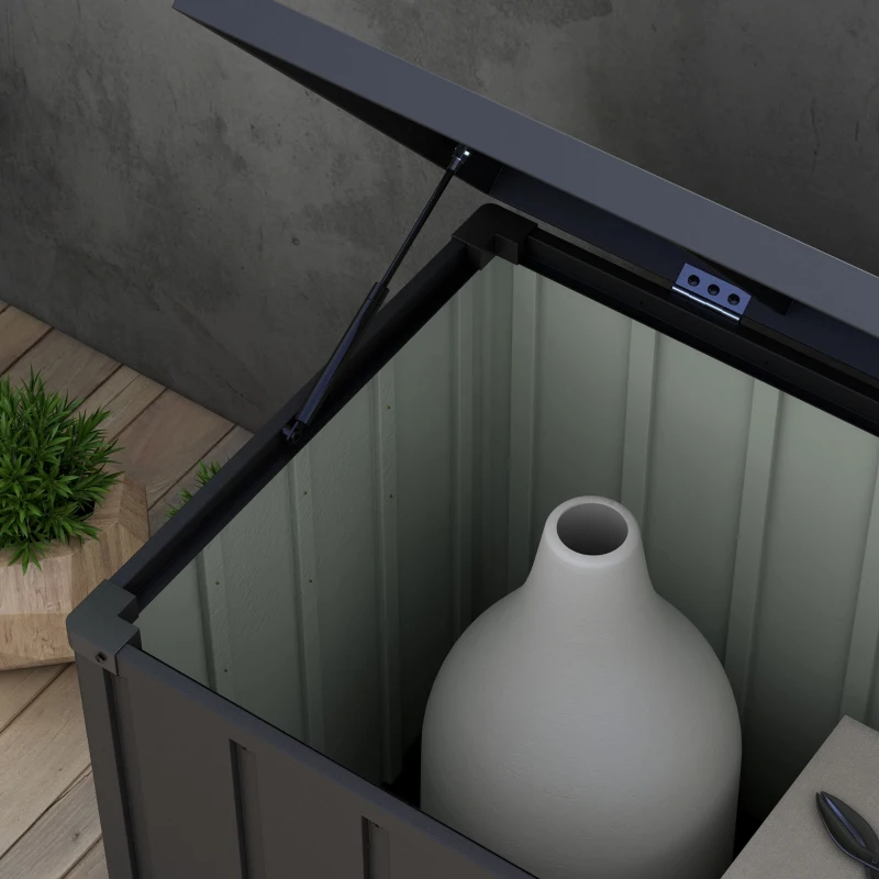 Outsunny Aufbewahrungsbox, Gartentruhe, 450L Stauraum, 2 Räder, Stahlrahmen, 125x61x70 cm, Dunkelgrau