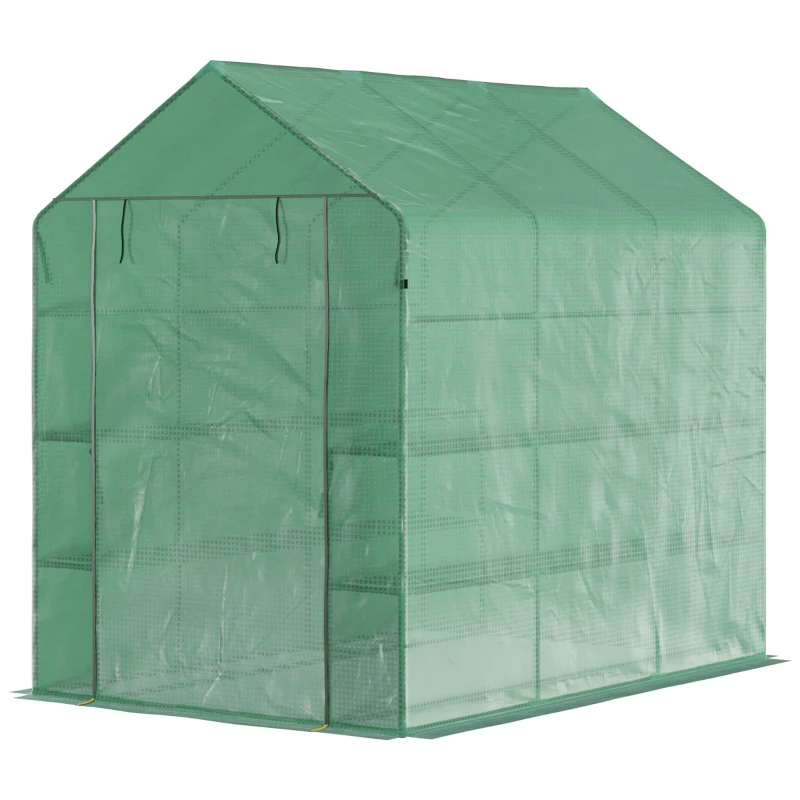 Outsunny Walk in Garden Greenhouse with Shelves Polytunnel Steeple Green house Grow House Removable Cover 2L x 1.43W x 2H(m)