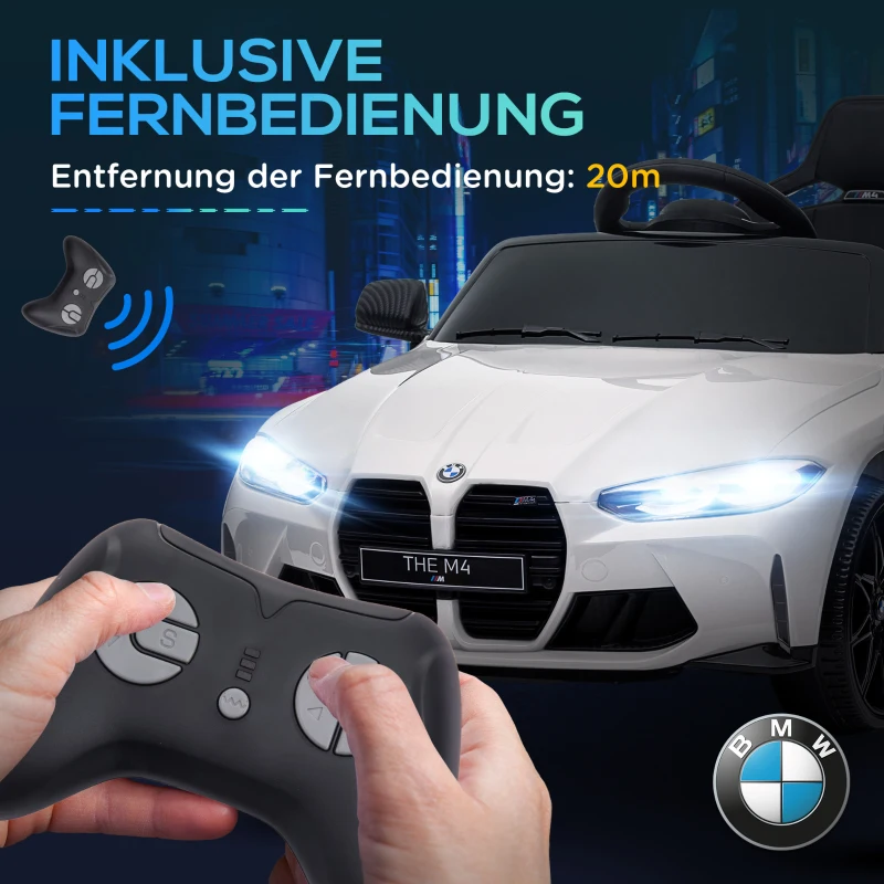 AIYAPLAY Elektro Kinderauto BMW M4, Sound & Licht, 3-5 km/h, inkl. Fernsteuerung, für 3-5 Jahre, Weiß(m-8)