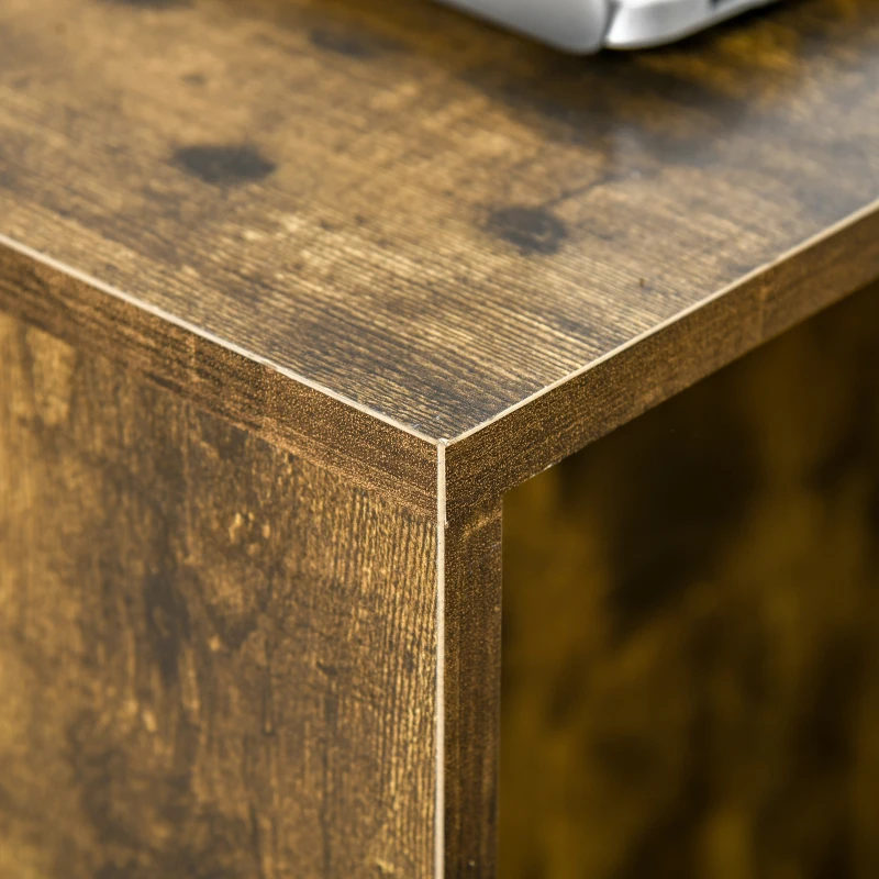 HOMCOM Tavolino da Salotto e Comodino Design a C con Mensola e Vano Laterale, Ruote con Freno, Legno Marrone Rustico, 60x40x76cm