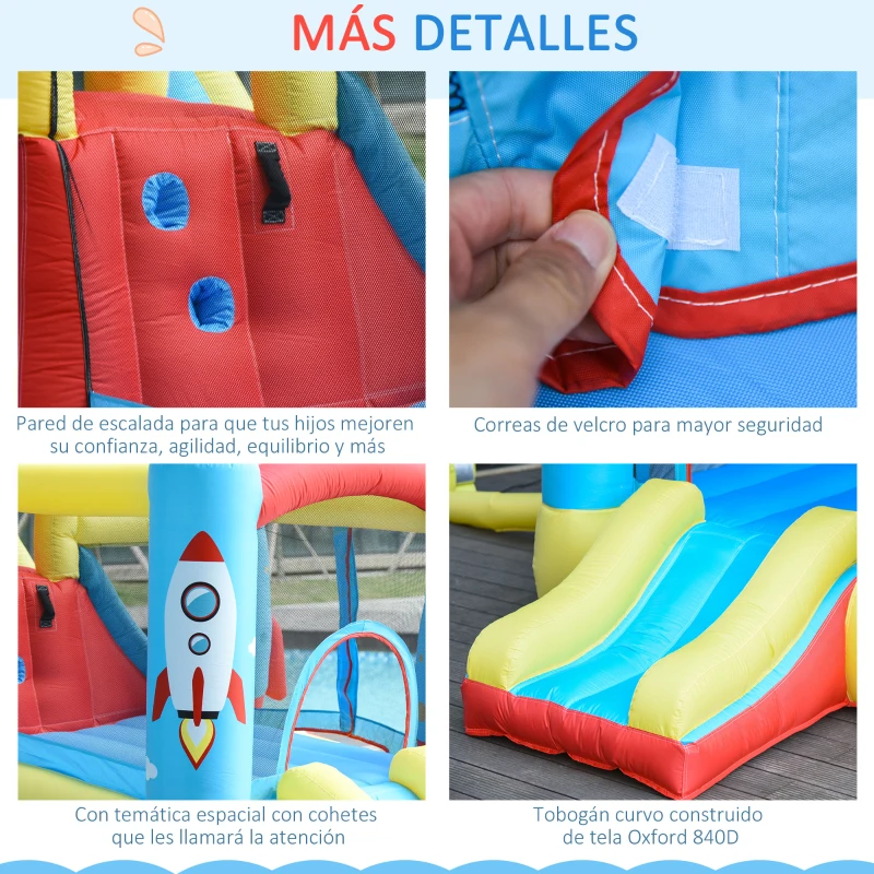 Outsunny Castillo Hinchable con 2 Toboganes Cama de Salto y Piscina para Niños +3 Años con Inflador y Bolsa de Transporte para Interior Exterior 330x265x185 cm Multicolor