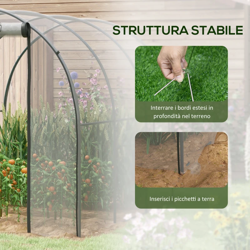 Outsunny Serra a Tunnel 3x2x2m con Porta Avvolgibile e Finestre a Rete in Acciaio e Plastica, Trasparente