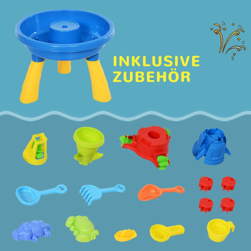 HOMCOM Kinder Sand- und Wasserspieltisch Spieltisch Spieltisch Outdoor Kinder Sandtisch mit 21-tlg. Zubehör, Wasserpark, Baby Spielzeug ab 3 Jahren, Kunststoff, Bunt, 46 x 46 x 72 cm