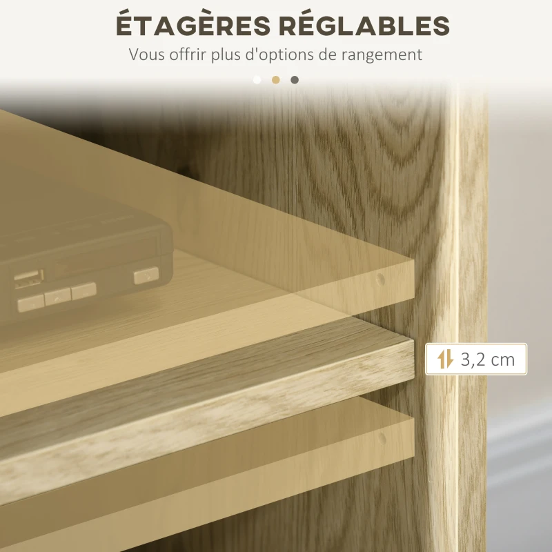 HOMCOM Meuble TV jusqu'à 65 pouces 2 niches 2 passe-câbles et 1 placard 2 portes piètement acier 150 x 40 x 56 cm jaune noir