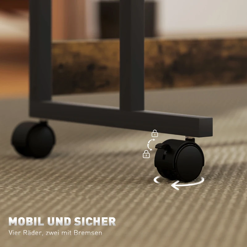 HOMCOM Höhenverstellbares Stehpult mit neigbarer Tischplatte, Rädern, Aufbewahrungsregal, zum Schreiben, Lesen, Zeichnen, Braun