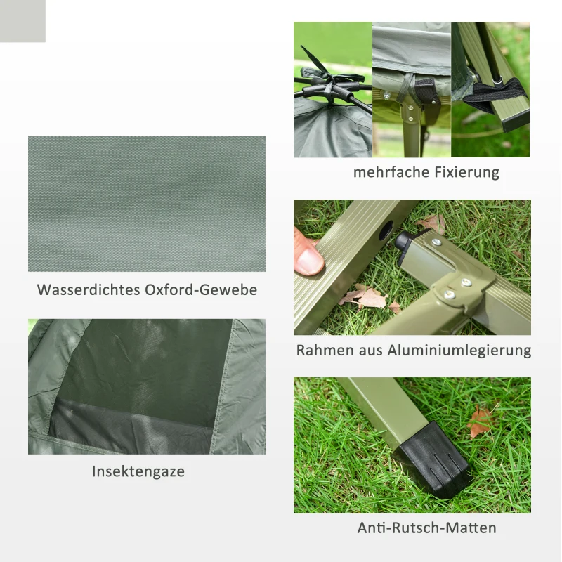 Outsunny Campingzelt-Set mit Feldbett, Schlafsack und Matratze Dunkelgrün