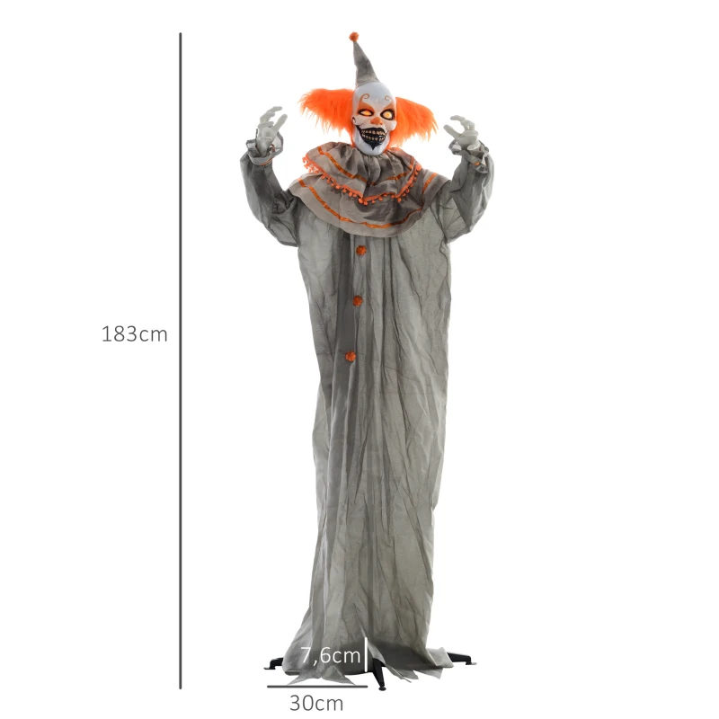 HOMCOM Halloweendekoration Clown, biegsame Arme, aktiviert durch Berührung/Geräusche, leuchtende Augen(m-3)