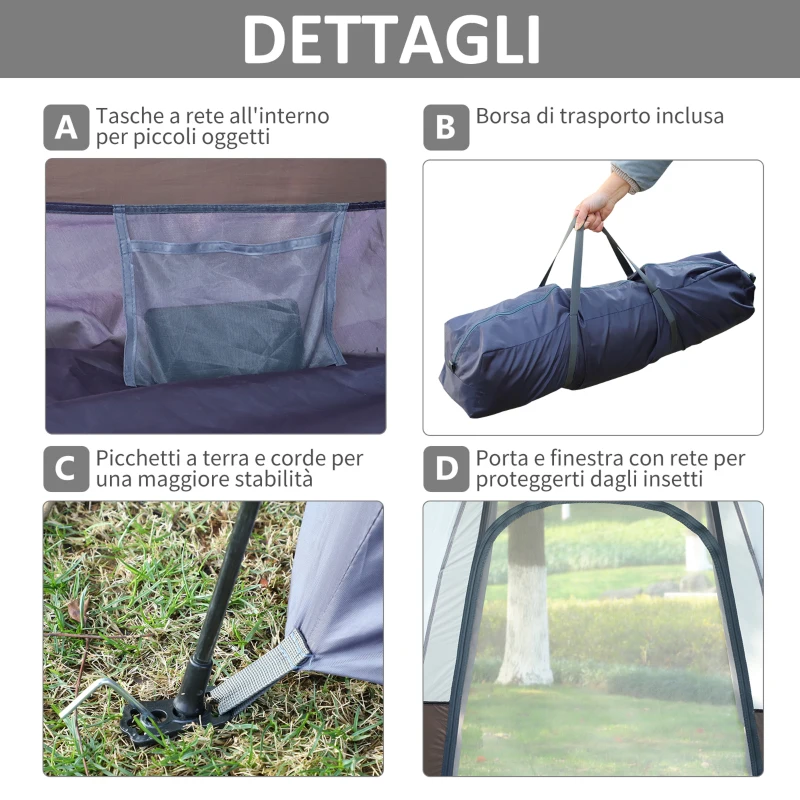 Outsunny Tenda da Campeggio 2 Posti con Apertura Automatica e Accessori, in Acciaio e Tessuto Oxford, Grigia e Nera