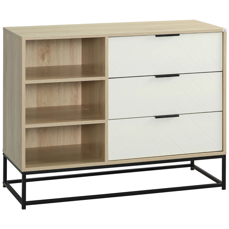 HOMCOM Credenza Moderna a Base Rialzata con 3 Cassetti e 3 Ripiani Aperti in MDF, Truciolato e Acciaio, 100x40x79.5 cm