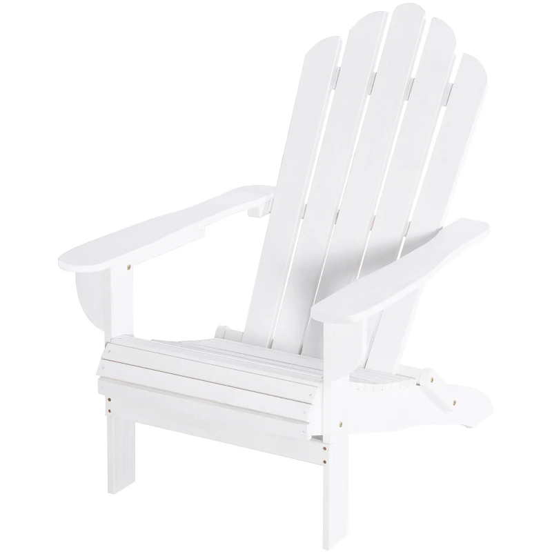 Outsunny Silla Adirondack de Madera Plegable Silla de Jardín con Reposabrazos y Respaldo Alto para Terraza Balcón Exterior Carga Max. 113 kg 73x88x93 cm Blanco