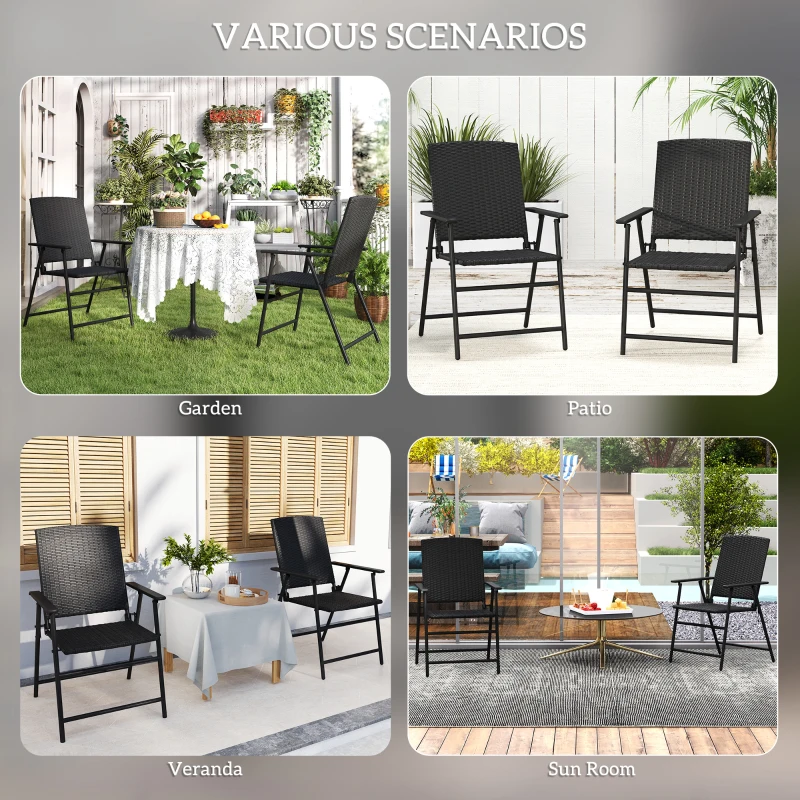 Outsunny Set of Two Folding Rattan Seat Chairs - Black
