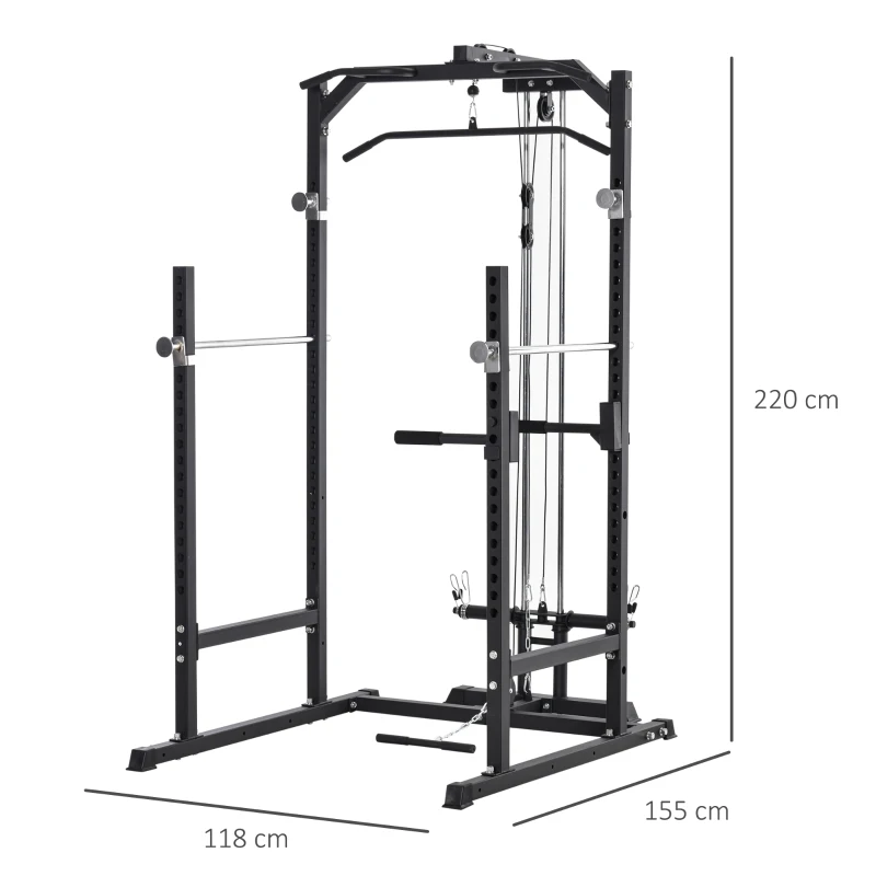 HOMCOM Stazione Fitness Multifunzione Power Tower per Palestra in Casa e Ufficio 155x118x220cm Nero